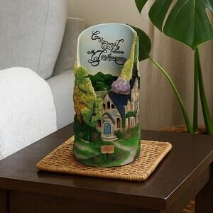 VTG Thomas Kinkade Style Candle Holder Psalm 95:2 Scripture Christian Home Decor